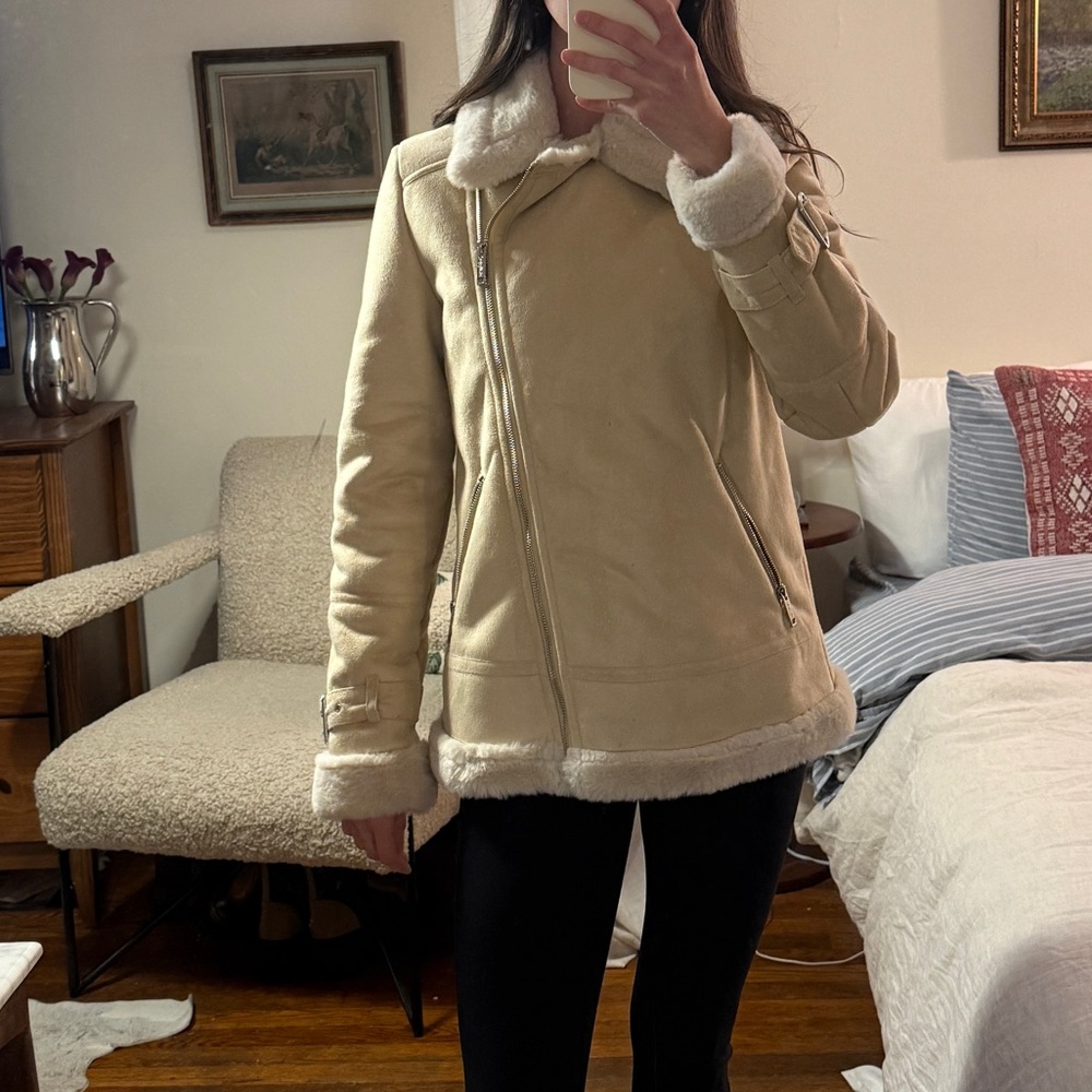Hollister Tan Teddy Jacket with White Accents